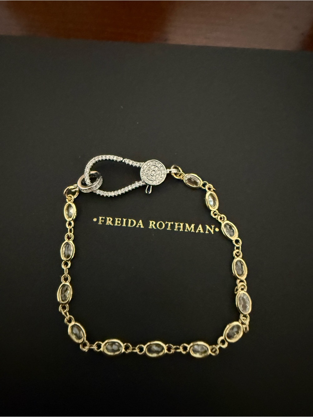 Freida Rothman Gold Link Bracelet with Clear Stones